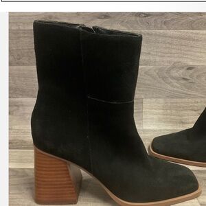 Crown Vintage Black Suede Block Heel Ankle Boots